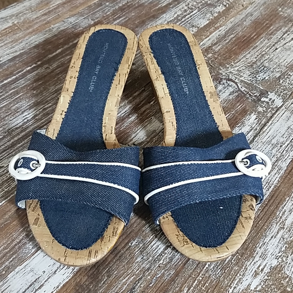 Montego Bay Club Denim & Cork Wedge Slides size 7W